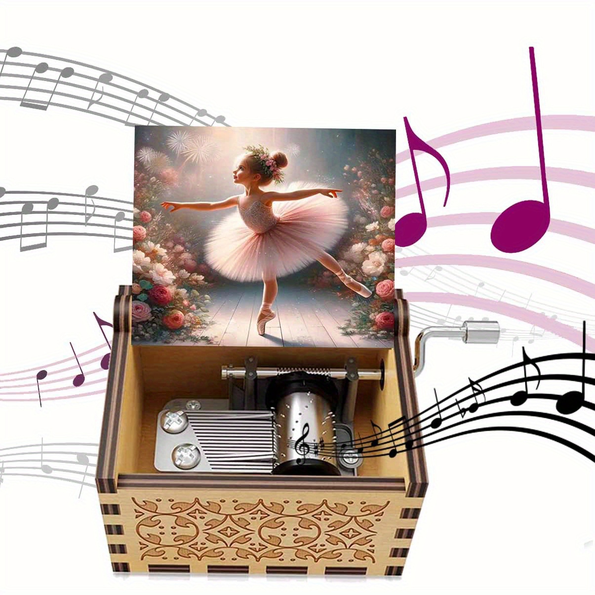 TEMU 1 stuk Boheemse Vintage Ballerina Muziekdoos - Handmatig Opwindbaar van Natuurhout Geschikt voor Balletdansers, Handopwindmechanisme met Bloemen