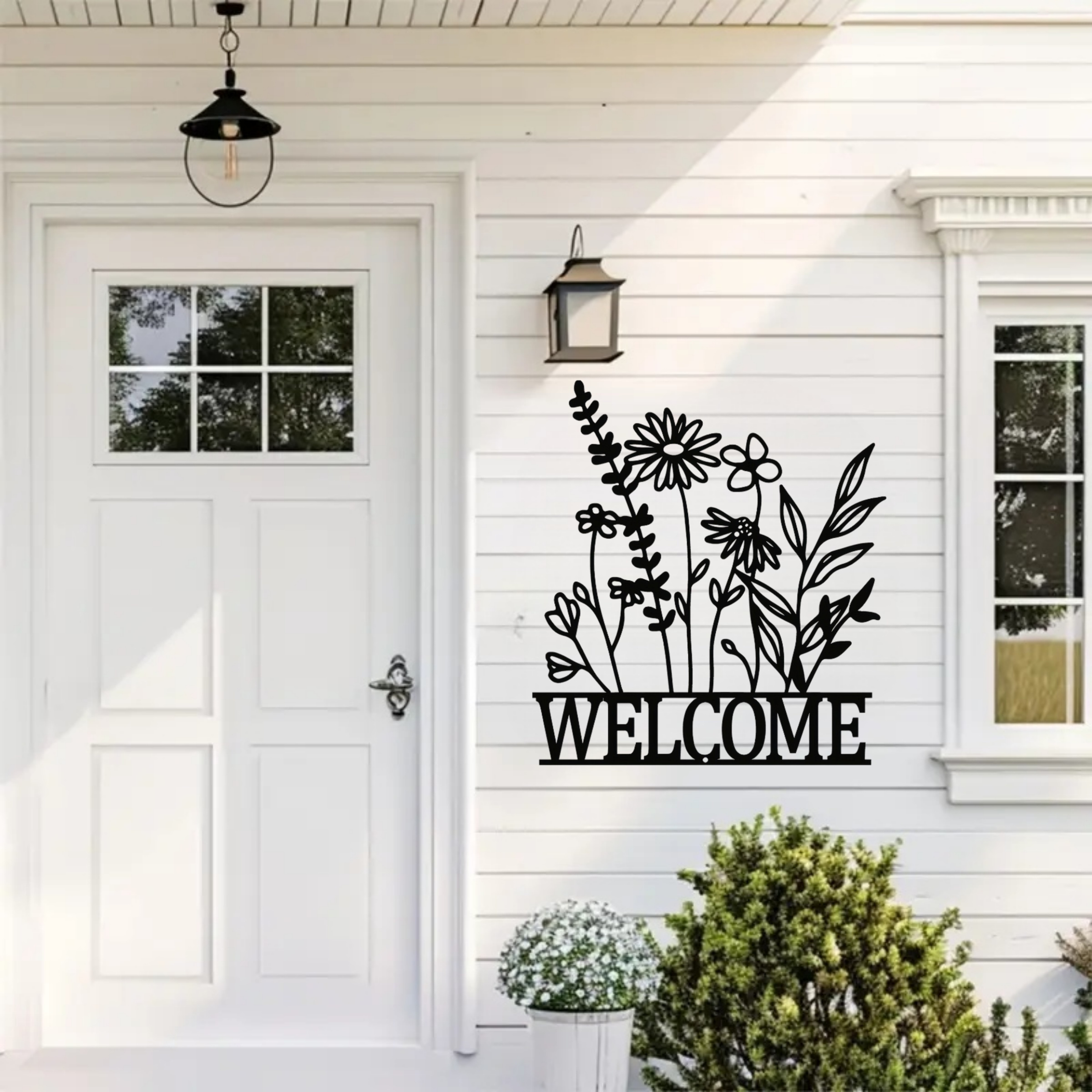 TEMU Modern Acrylic Welcome Sign- Suitable For Home, Living Room, Terrace, Outdoor Reusable Black Wall Sticker With Leaves And Flowers In
