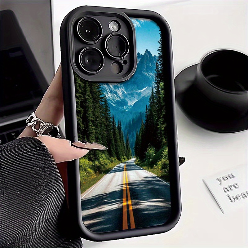 TEMU Phone Case: Summer Highway Scenery Pattern Black Phone Case For Iphone 16 Pro Max, 16 Pro, 11 Pro Max, 15, 14 Plus, 13, 12, 16, Xs Max, 15 Pro,