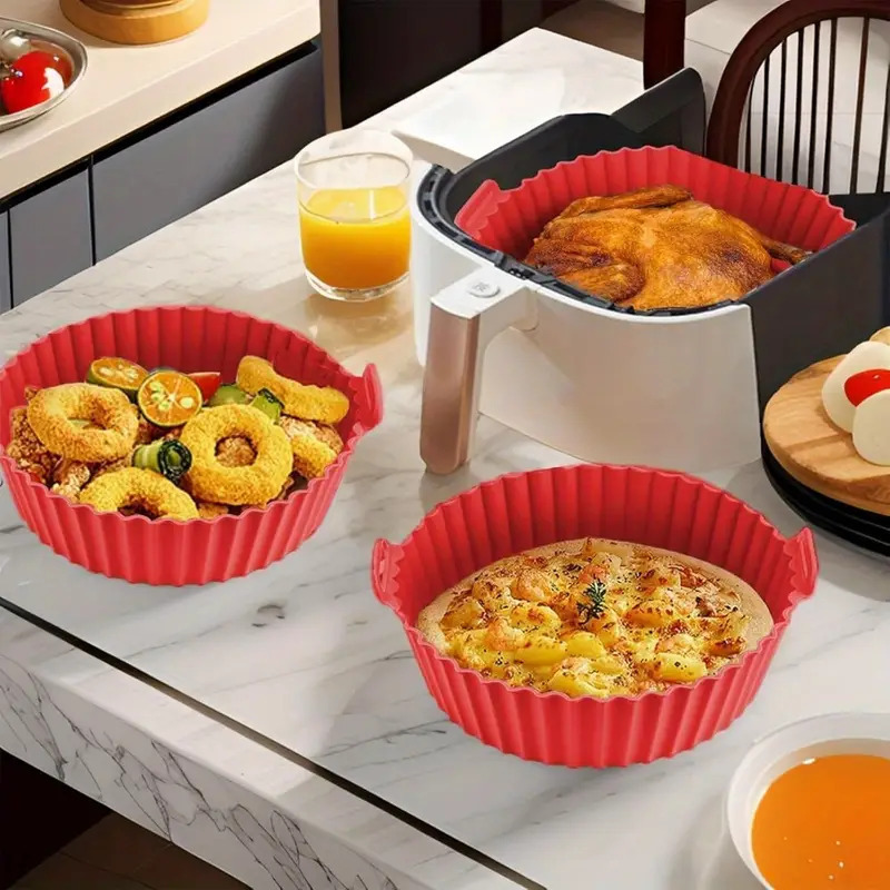 1pc 8-Inch Reusable Air Fryer with Silicone Lining - Easy to Clean, Non-Stick Oven and Microwave Safe, Ideal for Home Cooking and Baking, Air Fryer Accessories