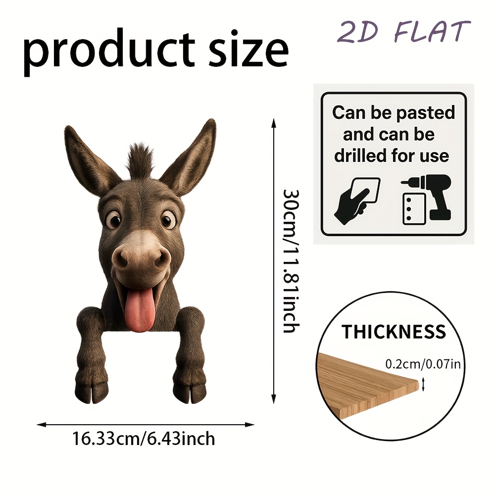 TEMU [2d Flat] 1pc Donkey-shaped Garden Fence Peeker - Wood French Country Donkey Decor Suitable For Fence Posts, Outdoor Decoration For Farmhouse,