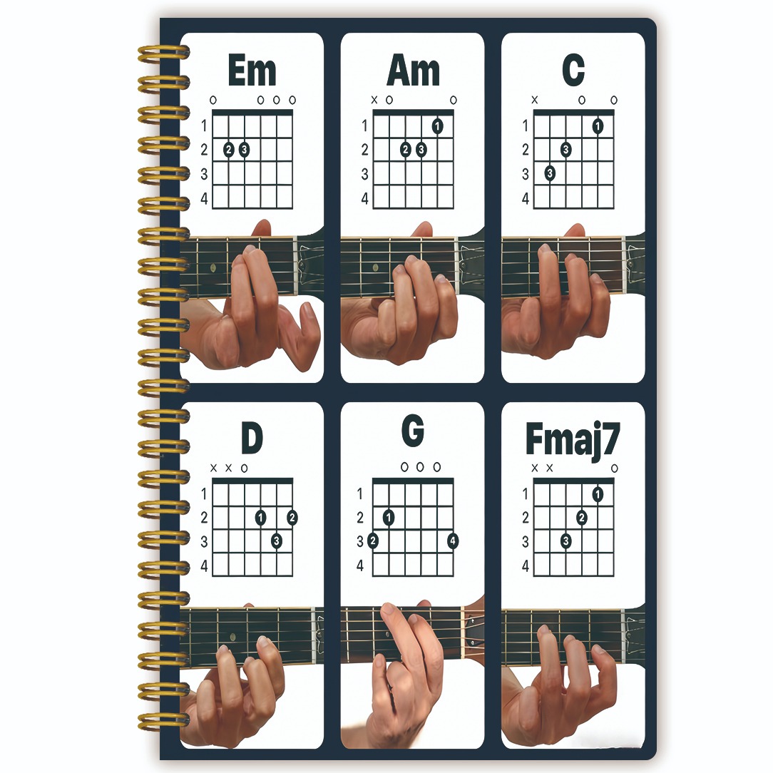 TEMU 1pc Guitar Chord Fingerings Notebook With Spiral Binding - Compact Chord Chart Book Suitable For Beginners, Music Practice Sheets For School,
