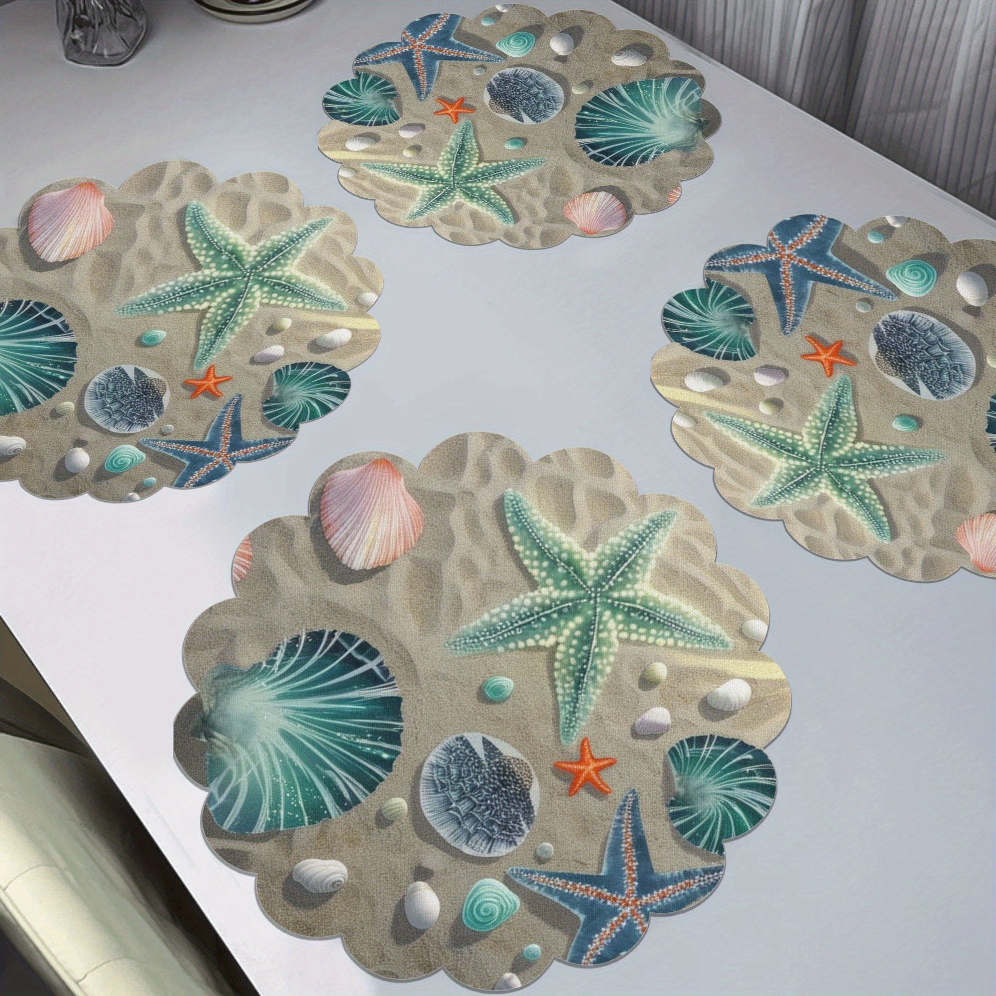 Set Of 6 Non-slip Round Placemats Suitable For All Table Settings - Coastal Table Mats, Hand-washable Nautical Decor With Wave, Table Protectors For Dining Tables, Kitchens & Nautical Parties Gift