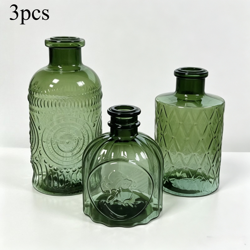 Image of 3pcs Plastic Bud Vase Set, Small Vintage Green Flower Vase Centerpieces For Table Bulk Cute Rustic Style Mini Vase For Home Decor Wedding Baby Shower Birthday Party
