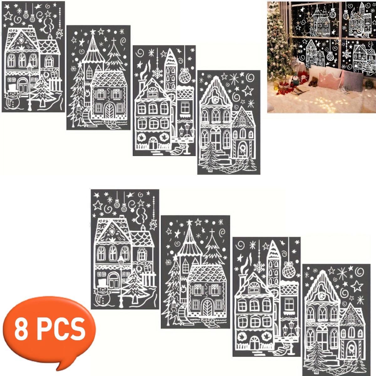 8pcs Christmas Window Clings, Reusable Double-sided White Snowman Snowflake Stickers, Xmas Holiday Party Decor For Glass Windows & Doors