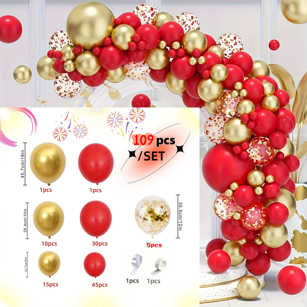 109pcs Red And Balloon Arch Garland Set, Suitable For Birthdays, Weddings, Graduation Season, Bridal Gift Parties, Carnivals, Celebrations, Showers For Christmas, Halloween