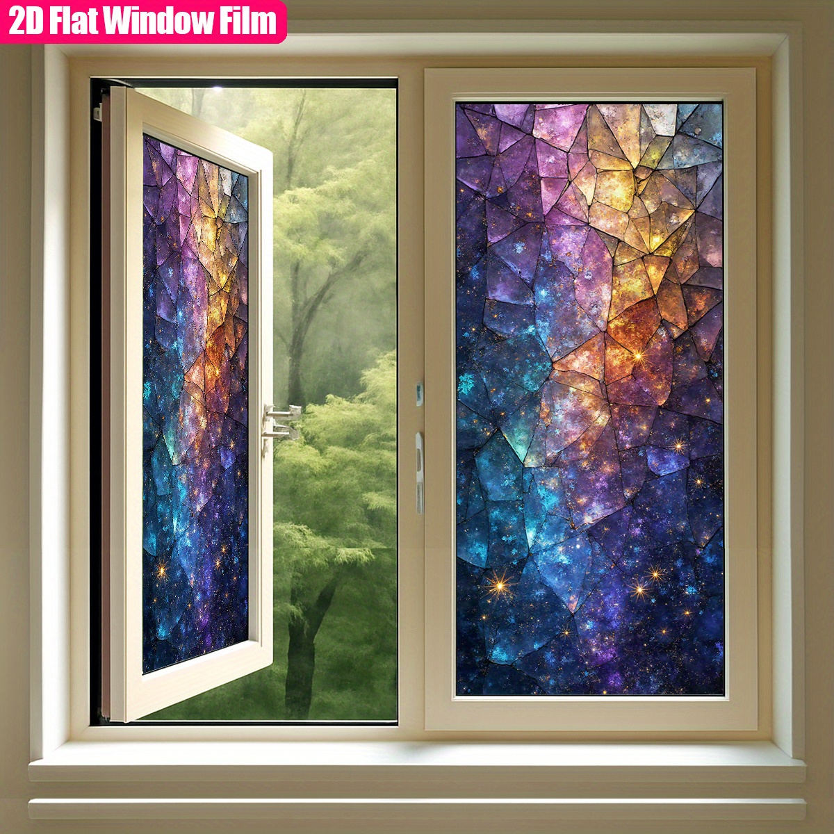 TEMU 1pc Film Adhésif DRIHANCO - Design Mosaïque Galaxie avec Étoiles Scintillantes et Motif Univers, Décoration pour Intimité, PVC Non-Adhésif pour