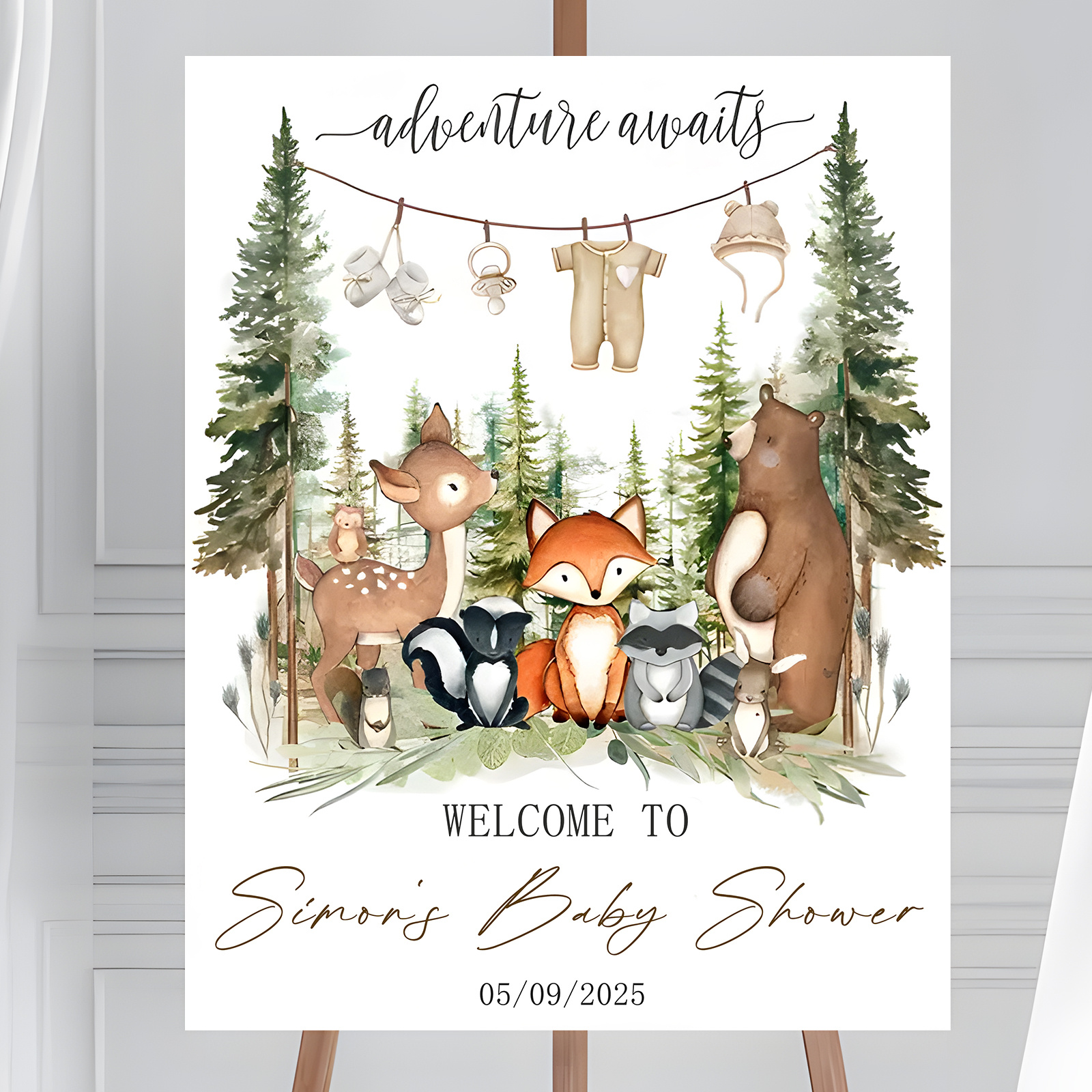 TEMU 1pc Customized Baby Shower Welcome Decoration Plaque, Baby Shower Welcome Sign, Cartoon Forest Animal Design, Gender Reveal Welcome Sign, Baby