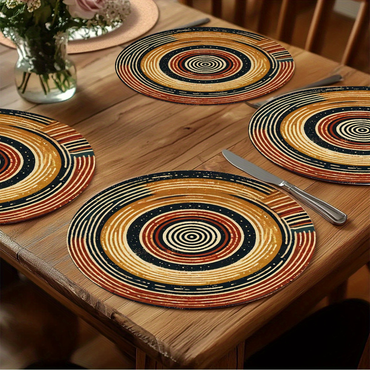 TEMU Of Bohemian African Mud Cloth Placemats For Dining, Perfect For Cultural Table Settings And Home Decor. Hand-washable Tableware Items Feature