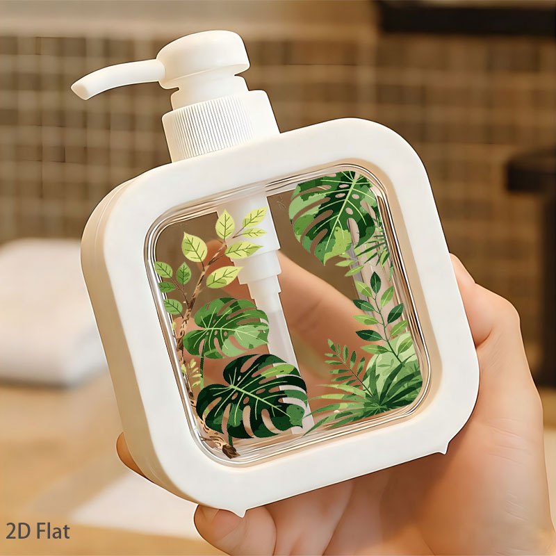 TEMU 1 distributeur créatif pour cuisine et salle de bain, pompe à pression - Feuilles de plantes et vert foncé, plein d' de forêt , débordant