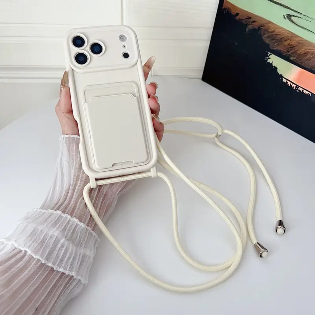 TEMU Telefoonhoesje - 1 Set, Kaarthouder en Lange Koord en Modieuze Kleur Telefoonhoes 3-delige Set, Verstelbare Koordlengte, Essentieel voor Uitjes