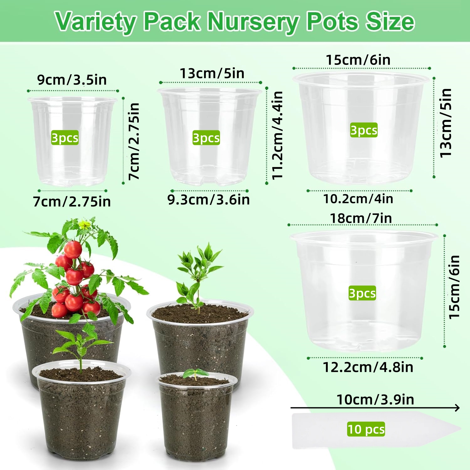 Image of 12 Packs Clear Nursery Pots With Drainage Hole, Sizes Seed Starting Pots Transparent Plastic Plant Pots For Plants With 10 Plant Labels Gardening Gift,home Decor