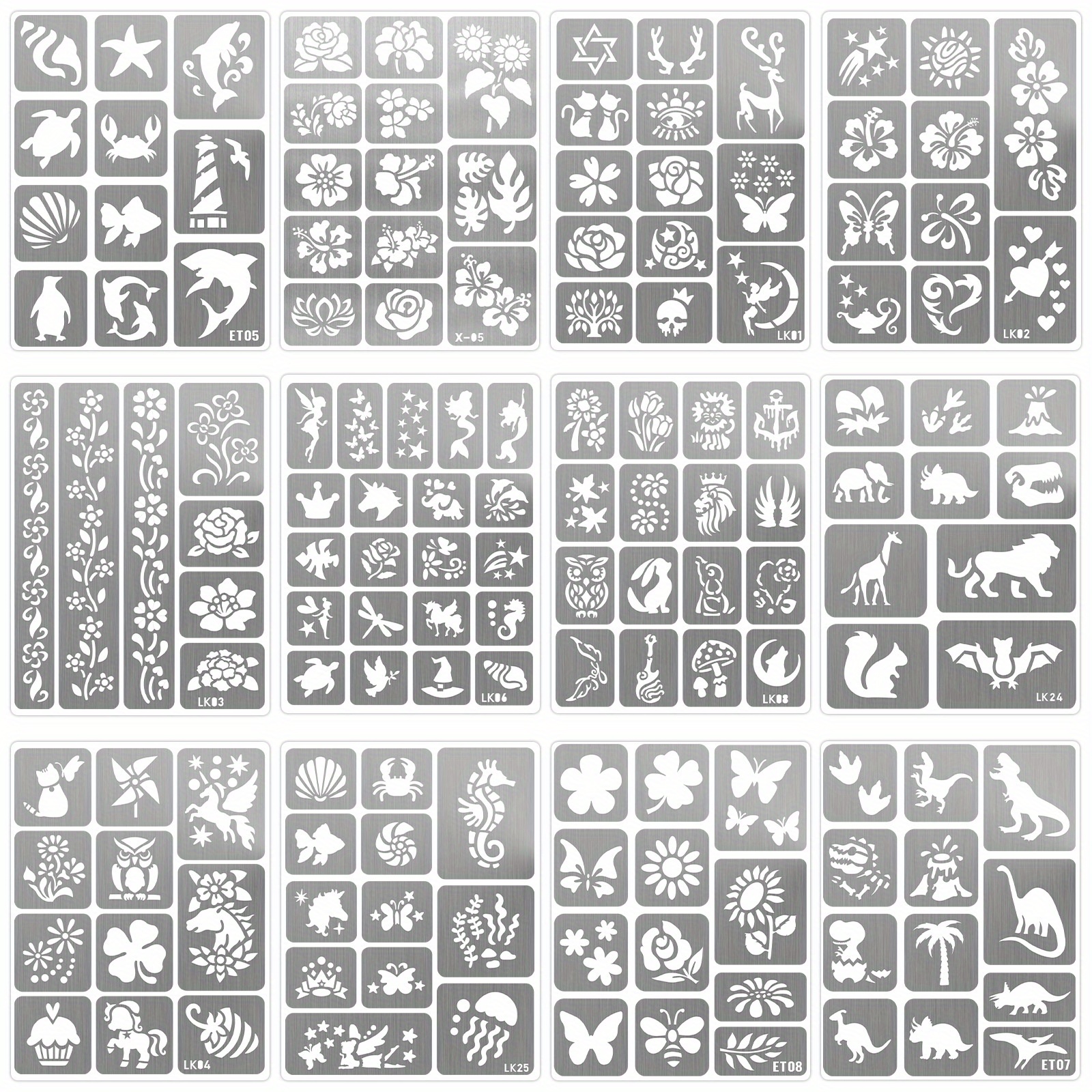 Image of 140+ Designs Flora And Series Temporary Tattoo Stencil Set, Simple And Lightweight For Hand And Body Art Decoration -