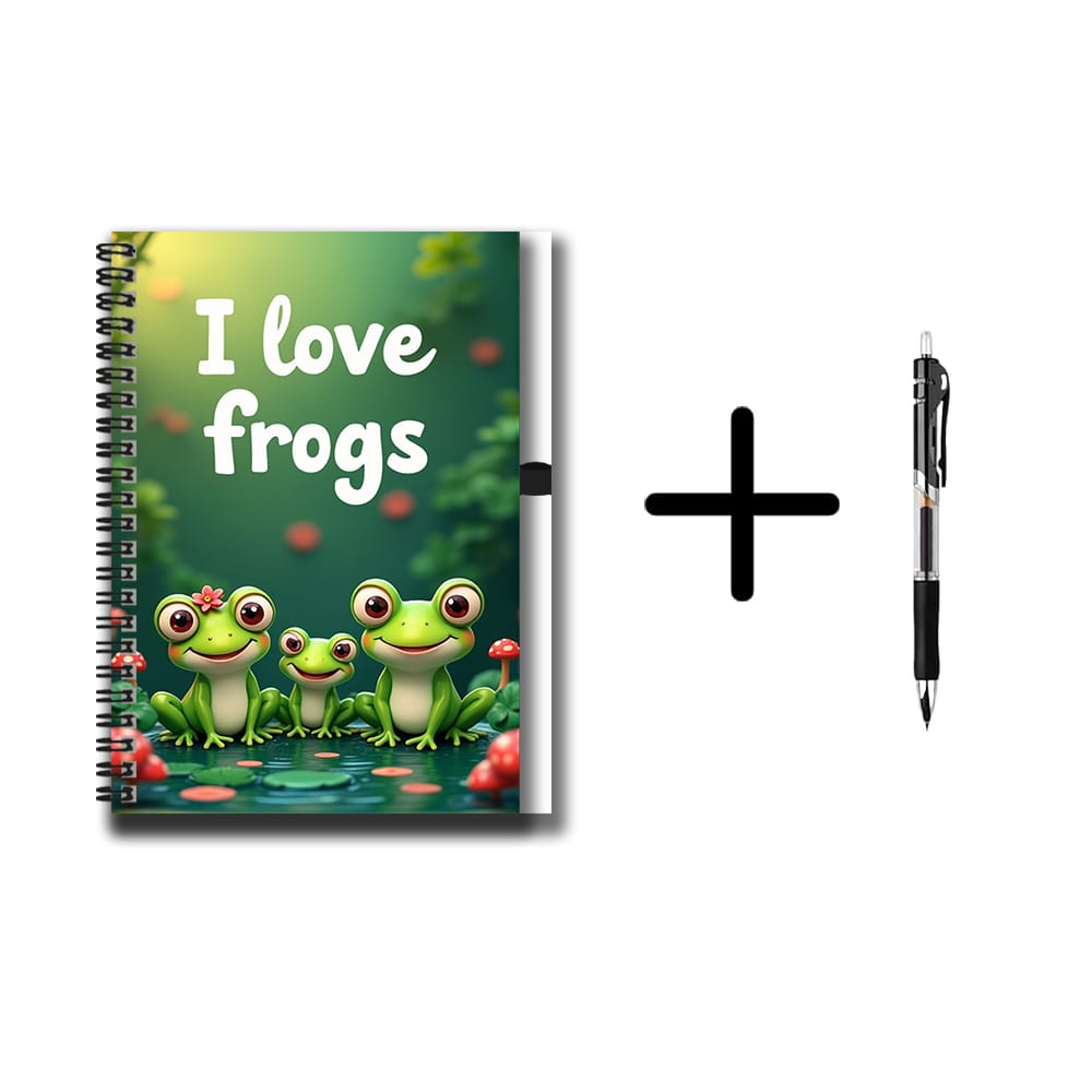 TEMU A Cute Frog-themed Spiral Notebook Set, Including A Pen! 100 Pages With A Large Capacity, 50 Sheets Of Paper. Features 3 Adorable Frogs That Are