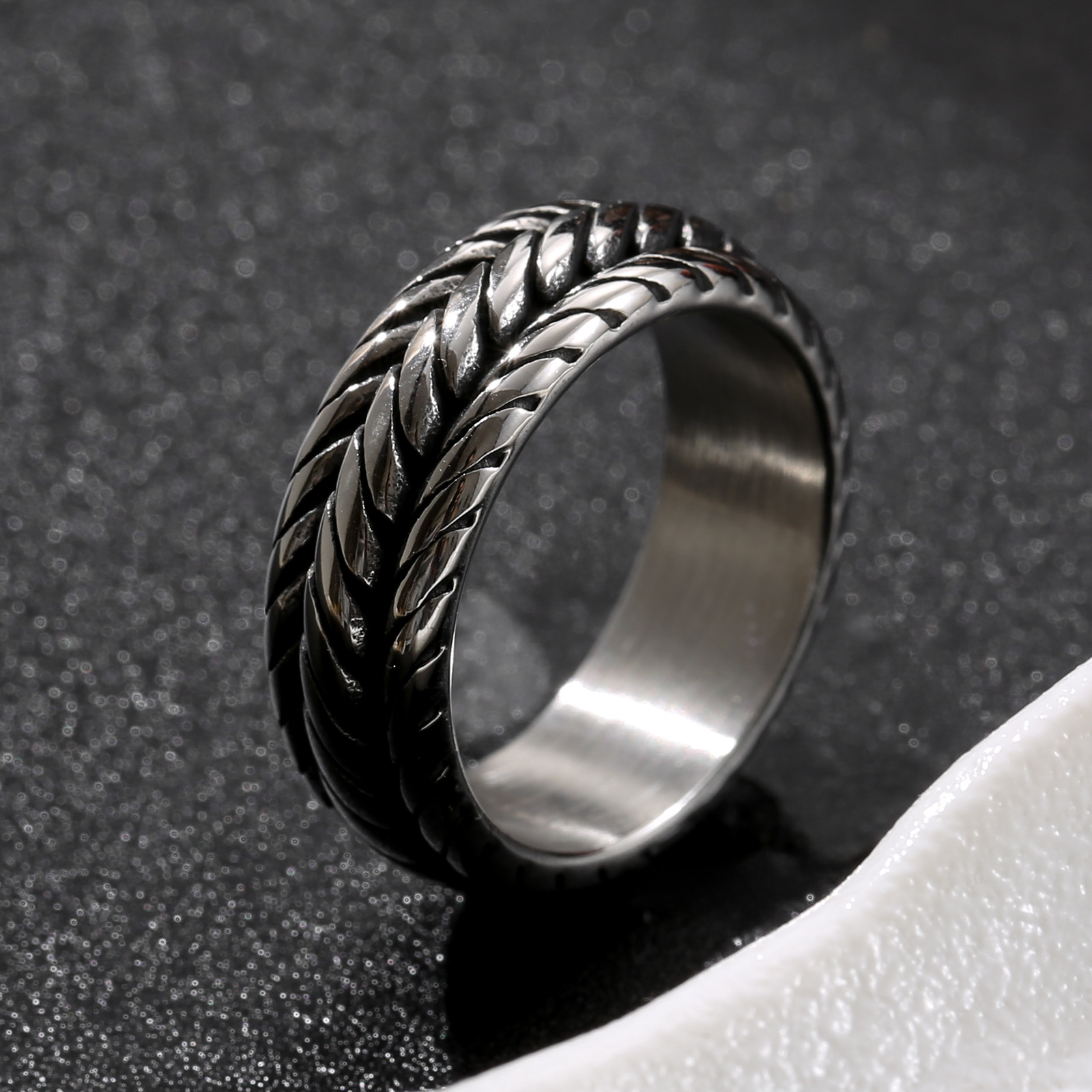 TEMU 1pc 304l 304l Stainless Steel Silvery Double Wheat Braided Ring Vintage Men's Ring Men's Ring Ring Gift Vintage Style 304l 304l Stainless Steel