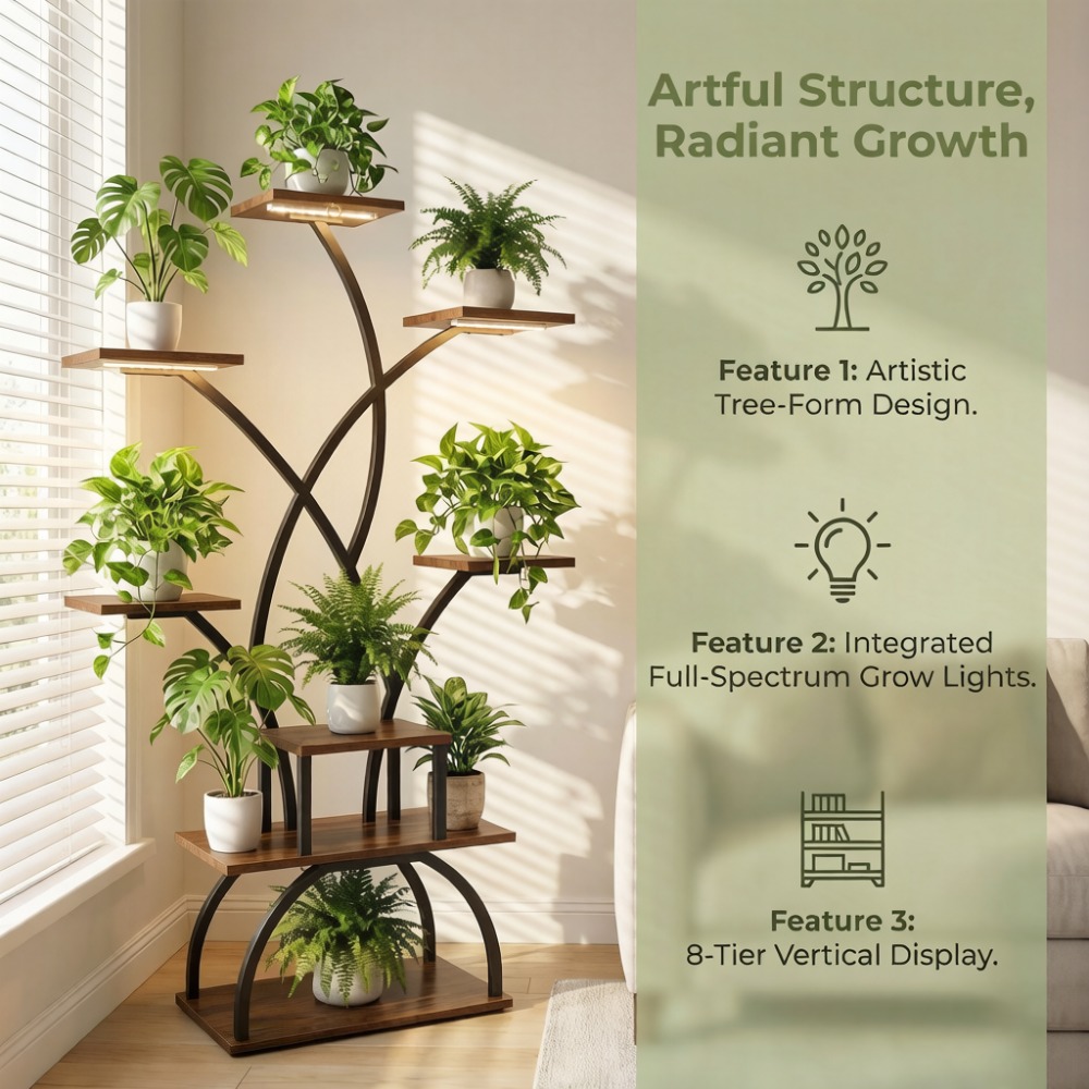 TEMU Indoor Plant Stand With Grow Light, 8-tier Indoor Shelving Unit, Multi-functional Metal Display Stand, Suitable For Plants, Decorations, Photo