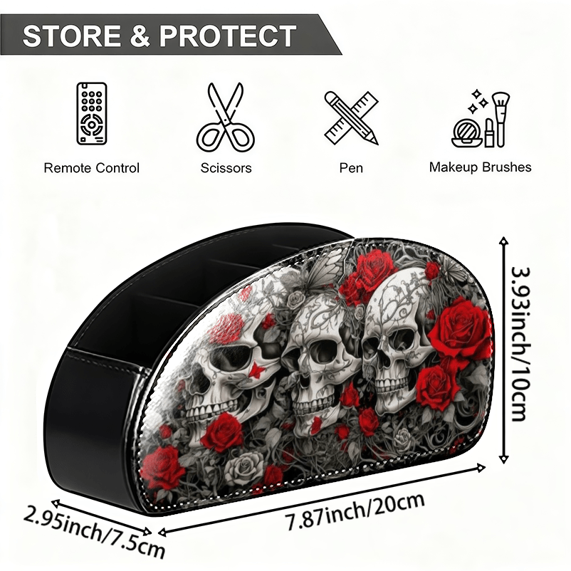 2d Flat 1pc Remote Control Storage Box - 3 Rose Pattern - 5 Compartments - Compatible With Tv/dvr/cable Box, Space- Tray For Living Room, Home Office, Bedroom - Fits Aaa, Aa, C, D