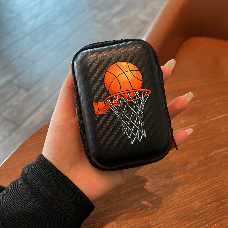 TEMU Basketball Shooting Stylish Printed Pattern And Eva Carbon Fiber Hard .3-inch Compact Storage Bag | Sturdy Hard Shell Electronic Accessory