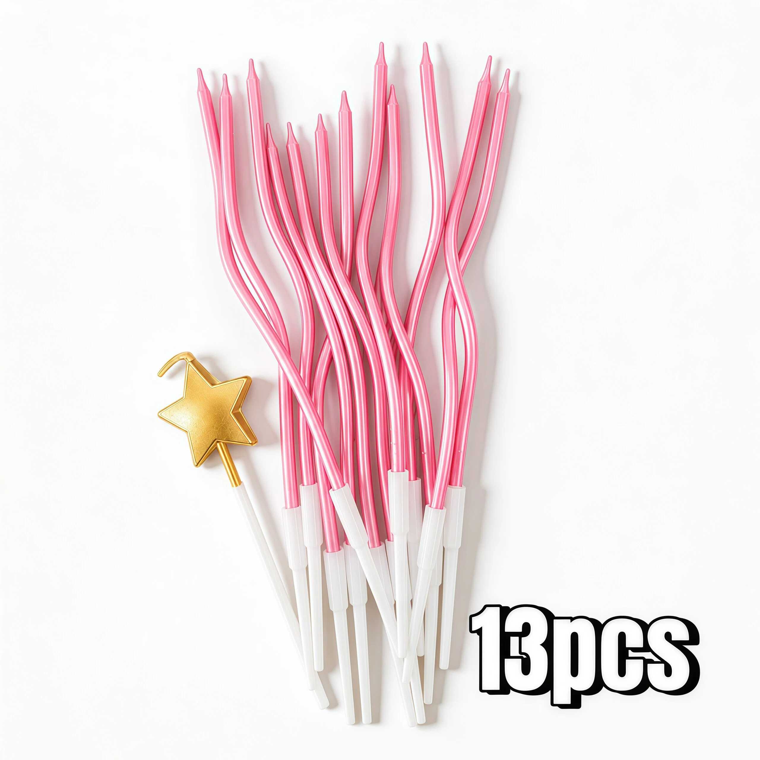 13pcs Birthday Candle Set – 12 Pearl Pink With 1 Cake Topper, Elegant Party Cake Decorations