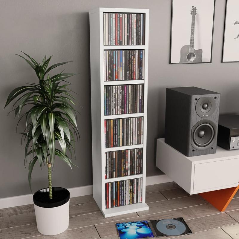 TEMU Armário de Armazenamento de CDs/DVDS Branco e Prateleiras - Organizador Elegante para de Entretenimento Doméstico para Coleções de e Vídeo,
