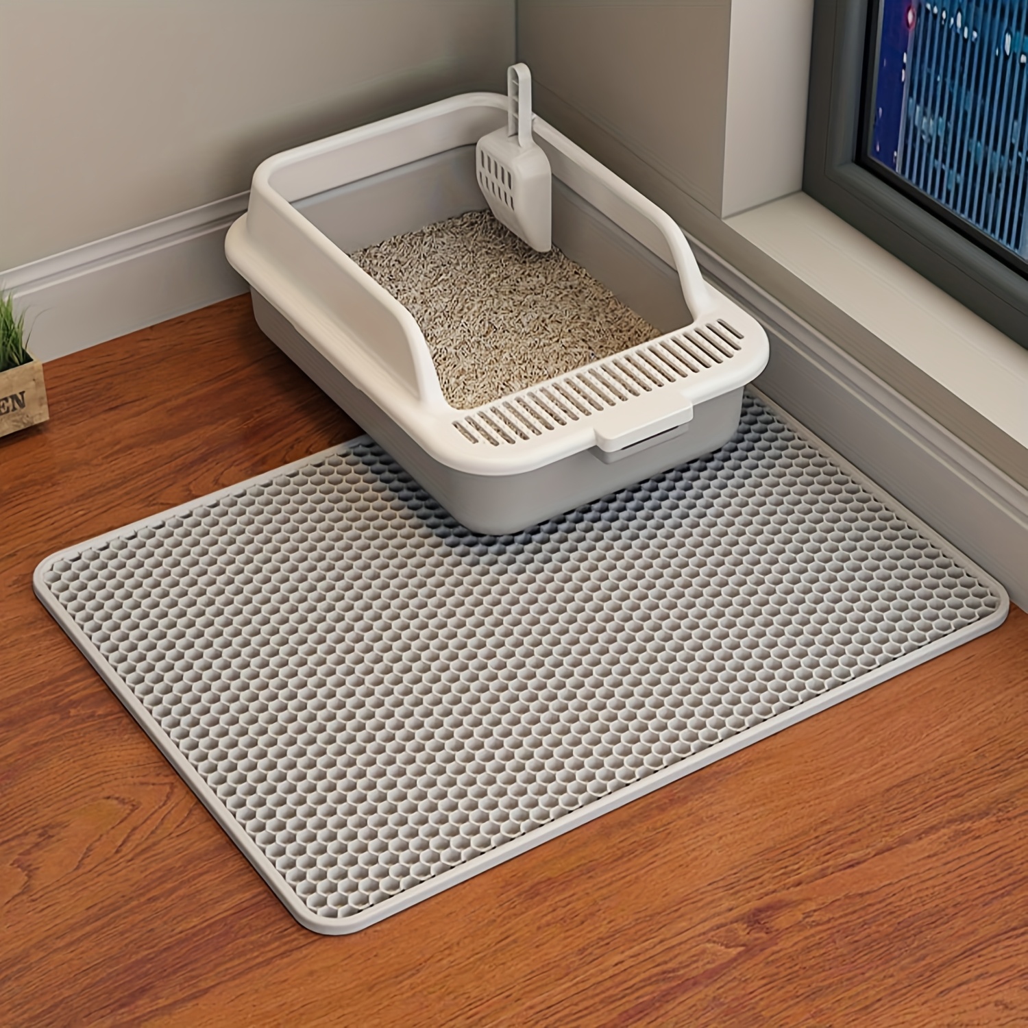 oversized cat litter mat with honeycomb double layer capture system washable   in   sizes to control odor stain resistant compatible with all cats and types of cat litter thickness 1 2cm Product details 2
