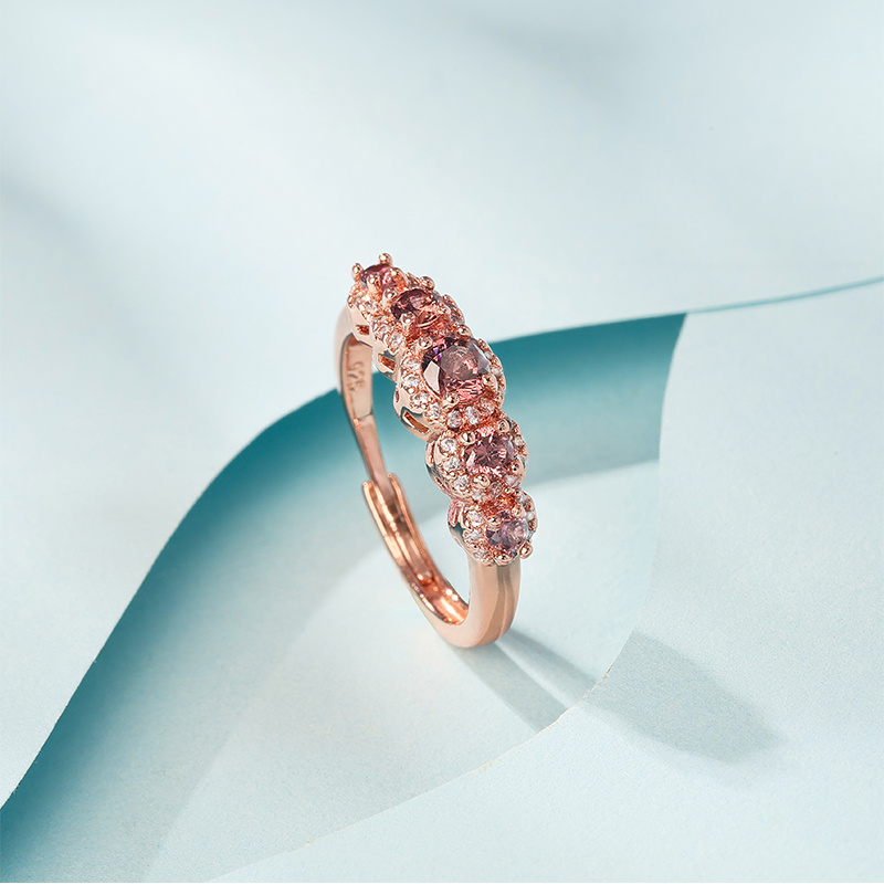 925 Silver Rose Gold Garnet Ring with Zirconia - Gift for Her