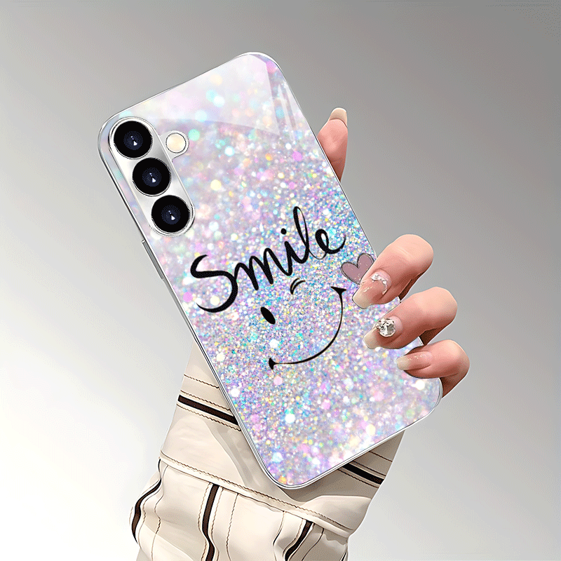 TEMU Phone Case - 15 Models , Colorful Heart-shaped Electroplated Silver Phone Case, For Galaxy