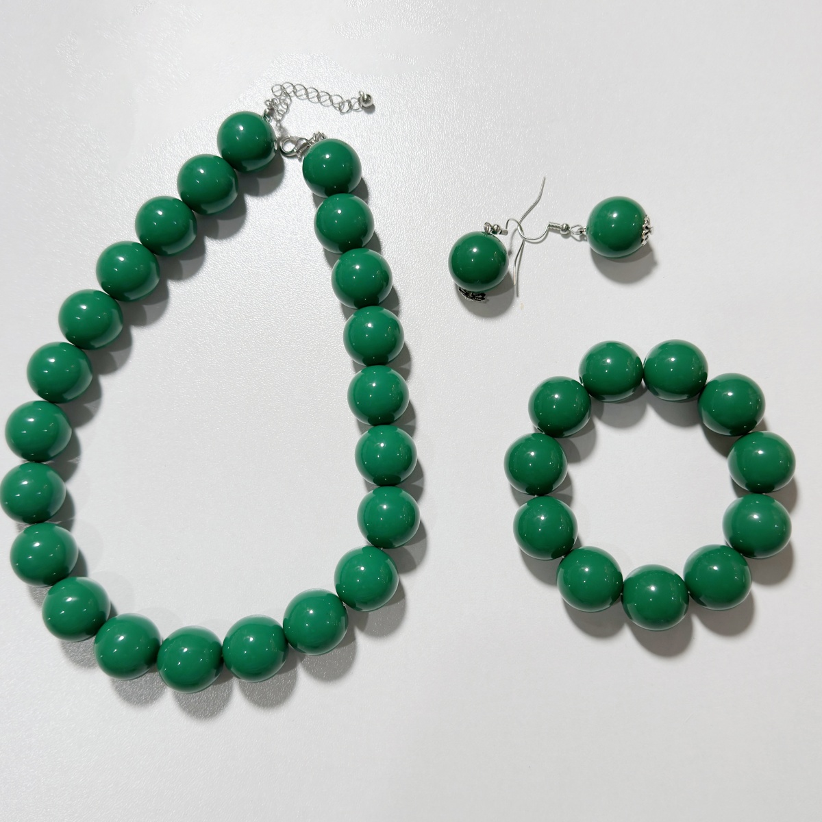 TEMU Ensemble de bijoux polyvalent 3 pièces style bohème avec pendentif de perles vertes, collier, bracelet et boucles d'oreilles, idéal pour les