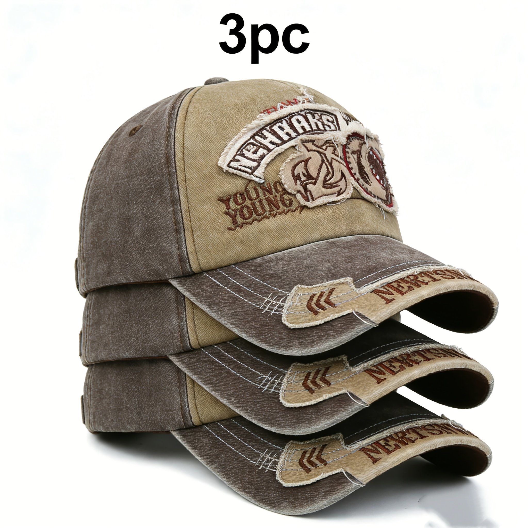 Image of 3pcs Unisex Vintage Washed Baseball Caps Suitable For , Trucker Hats With Retro Washed Look, Streetwear Accessories, Valentine's Day Gifts, Washed Style For Casual Wear, Driving, Everyday Use