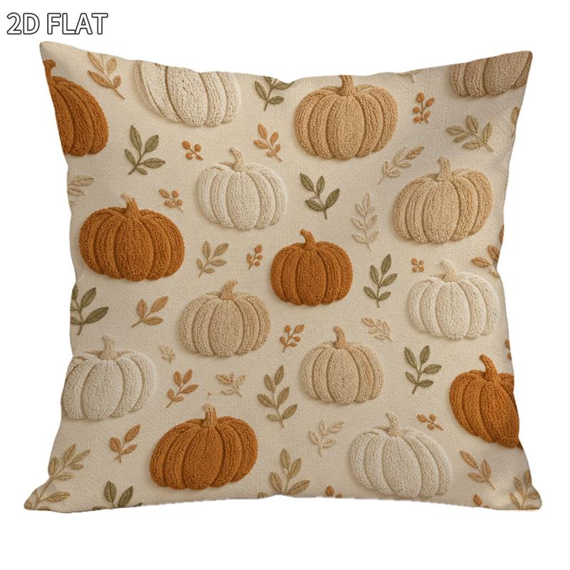 TEMU per cuscino decorativa con foglie di zucca autunnale, 1 pz 18X18 pollici, design piatto 2D con zucche testurate e foglie terrose, stagionale ,