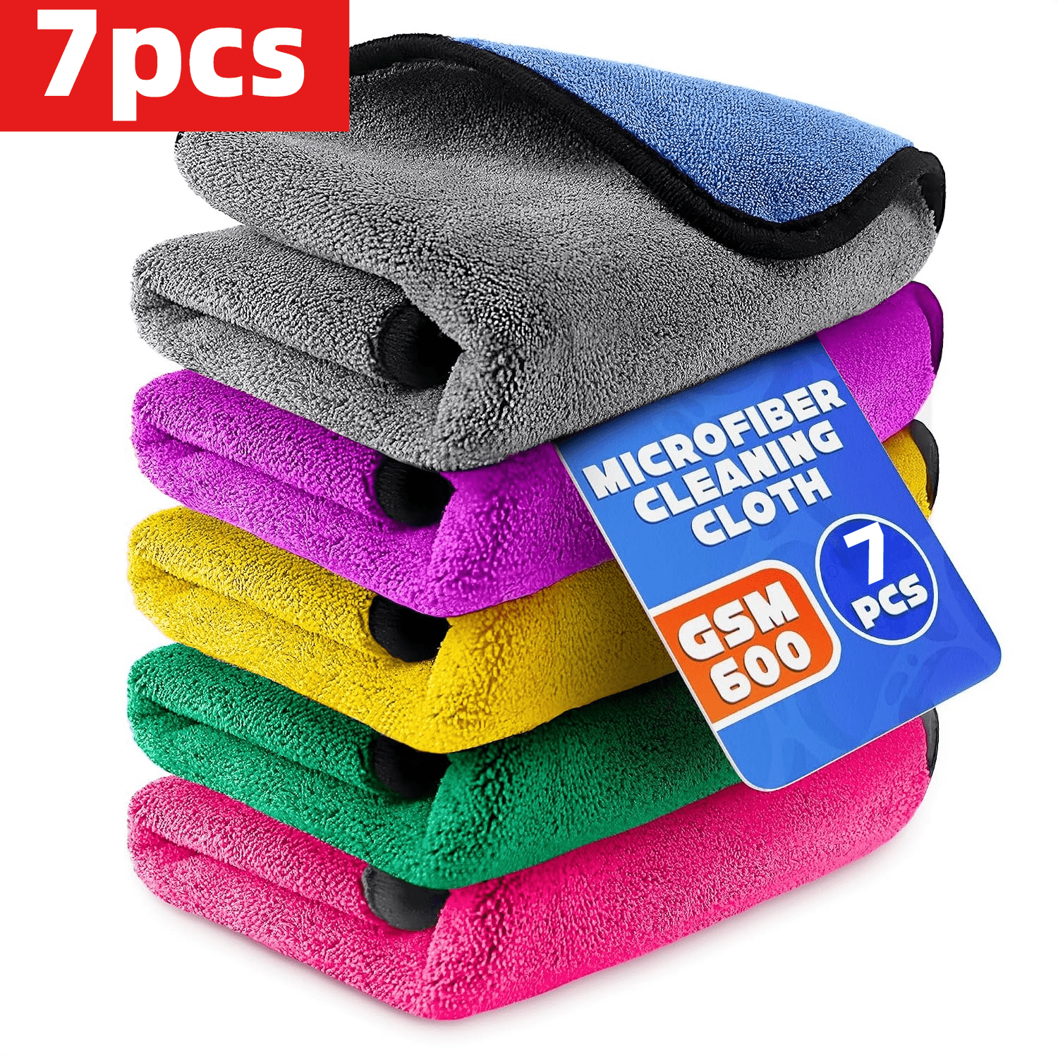 TEMU 7pcs Thick Microfiber Cleaning Cloths - Dual-layer Cleaning Rags, High-tensile Gsm 600 Fabric, For Effective Use - 11.8x11.8 Inches Microfiber