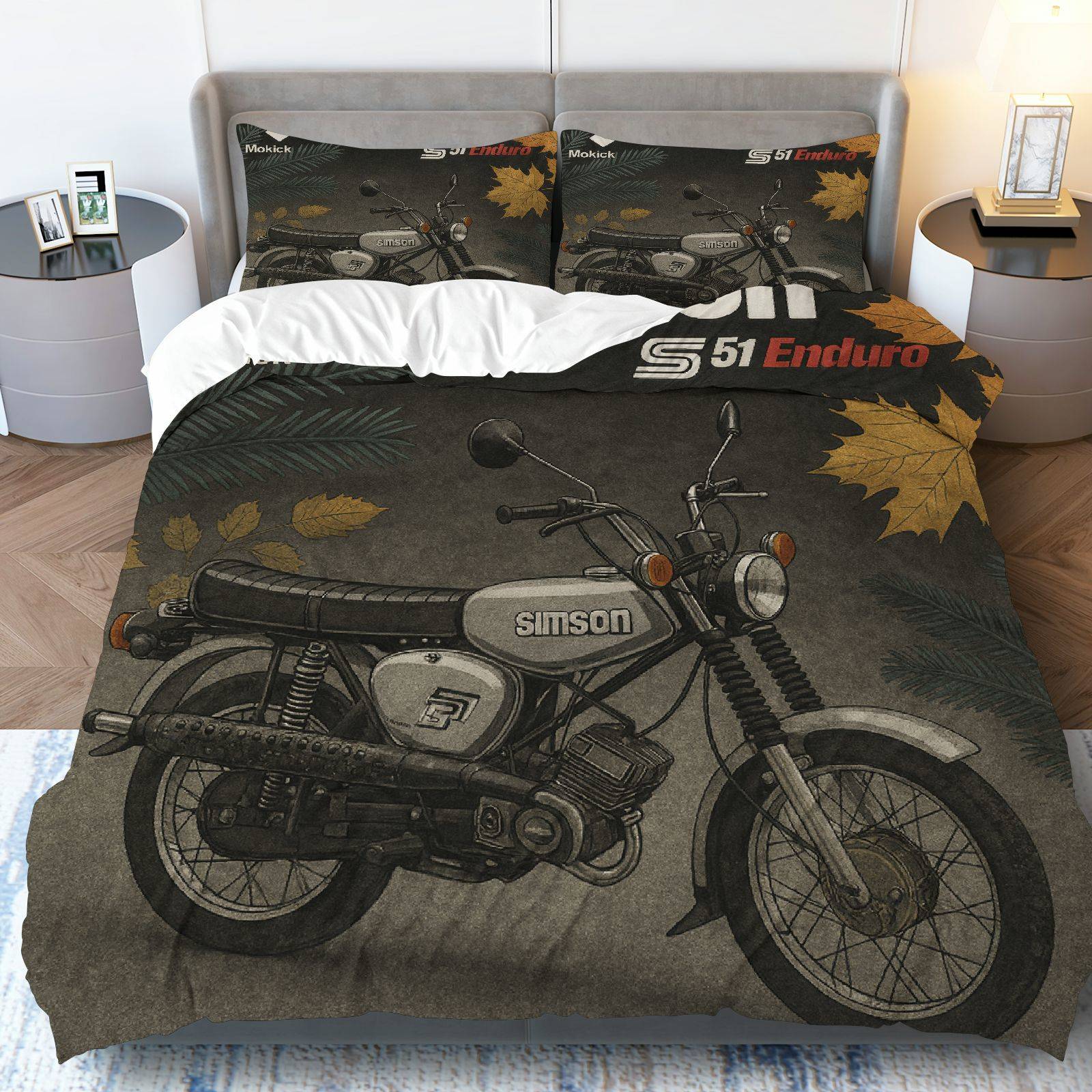 E-shop 3-teiliges Bettwäsche-Set mit 1 Bettbezug und 2 Kissenbezügen (Füllmaterial nicht enthalten), mit einem Vintage-Motorrad- und -Design, für