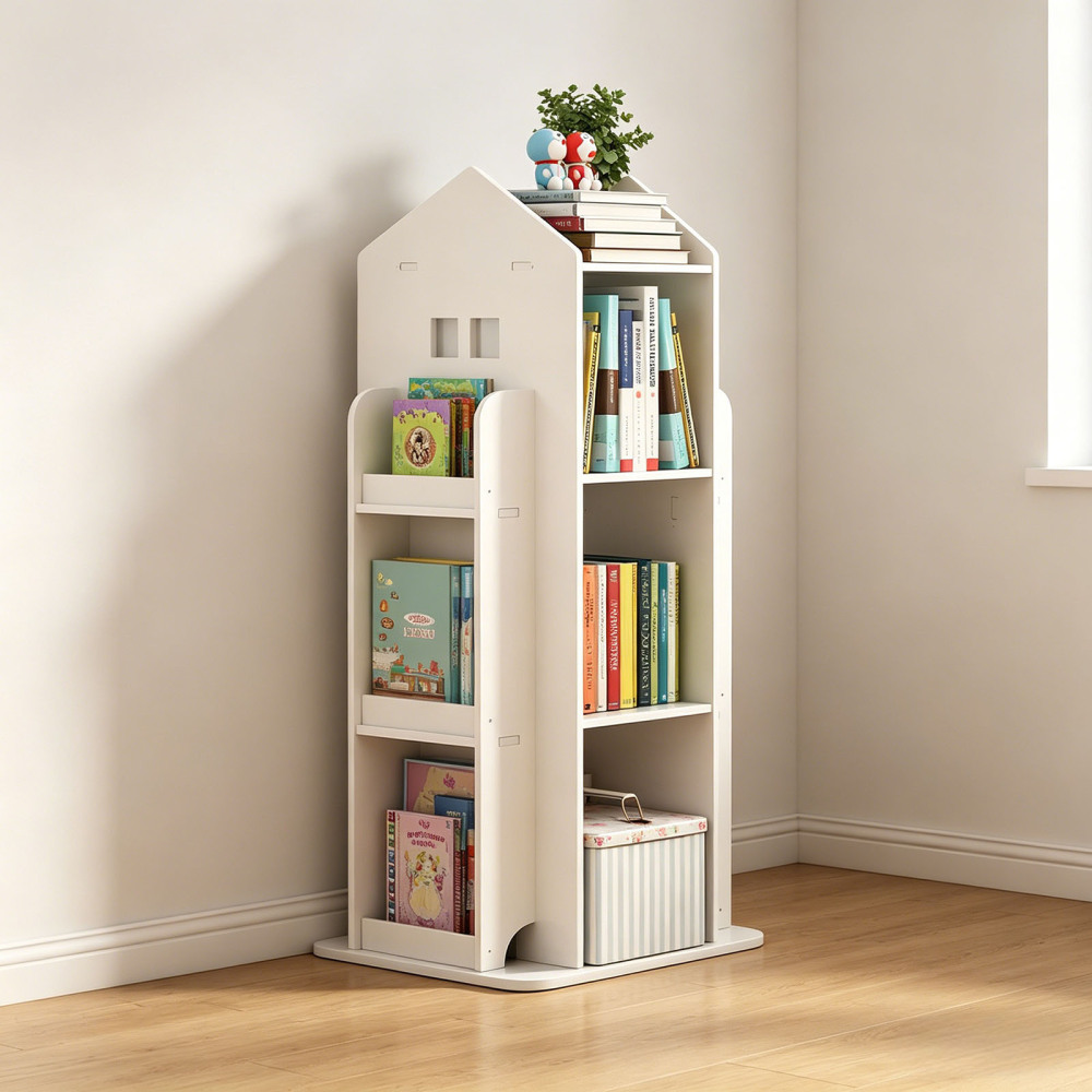 4-Tier Rotating Bookshelf, 360° Display Book Shelf, Floor Standing Bookcase, Children's Bookshelves for Bedroom, Living Room, Study Room ( WHITE Color)