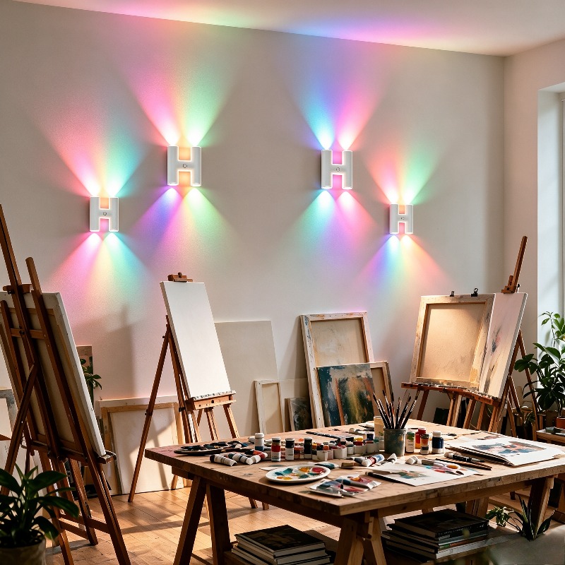 TEMU Color-changing Rgb Wall-mounted Lighting, Double-sided Wing-shaped Projection Led Wall Light With Up/down/ , Usb-rechargeable Decorative Wall