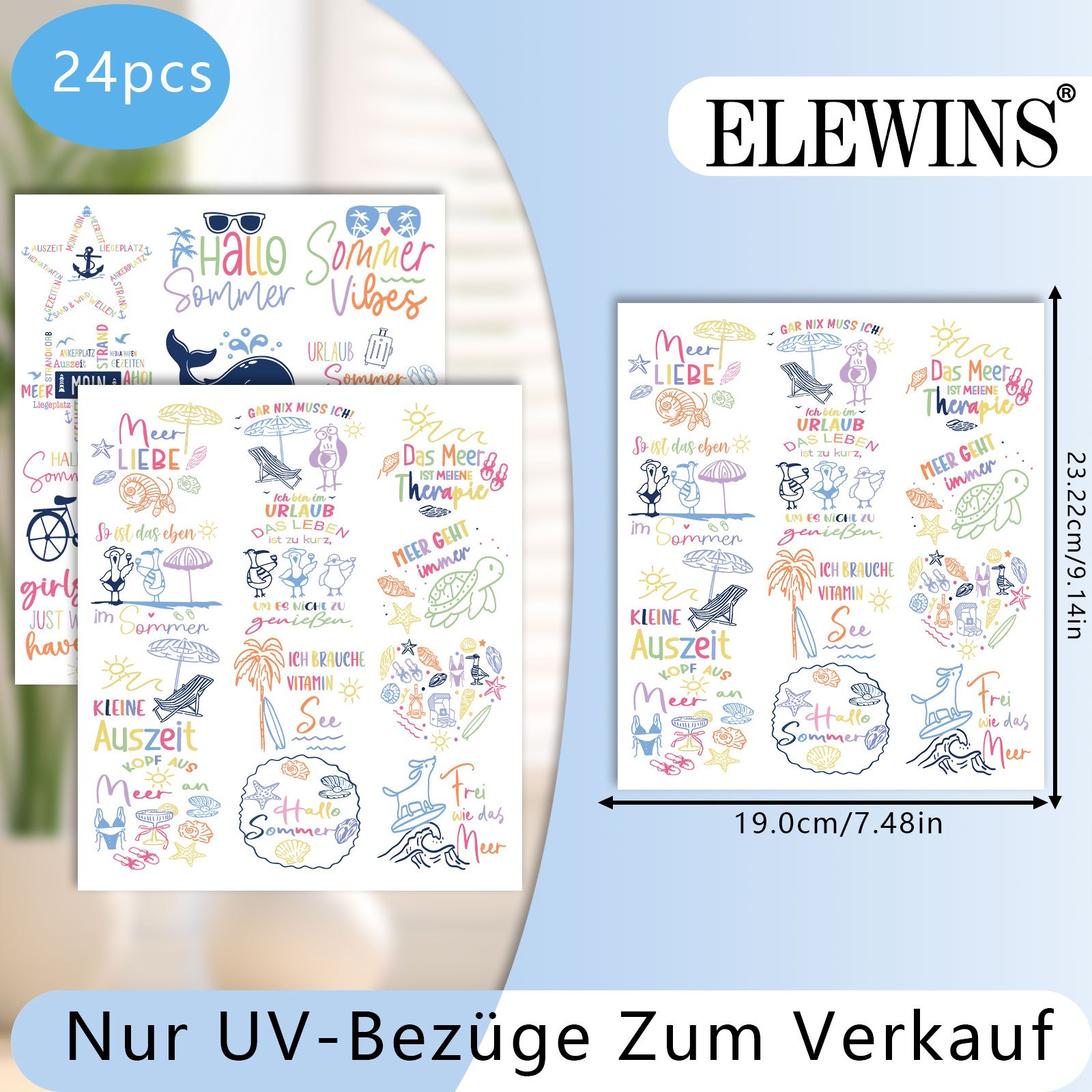 Image of 24pcs Summer Theme Uv Dtf Wraps, Candle, Rub On Transfer Set, Cup Set, Suitable For Crafts, Glass And Ceramic Crafts, Gift, Party Decoration And Birthday