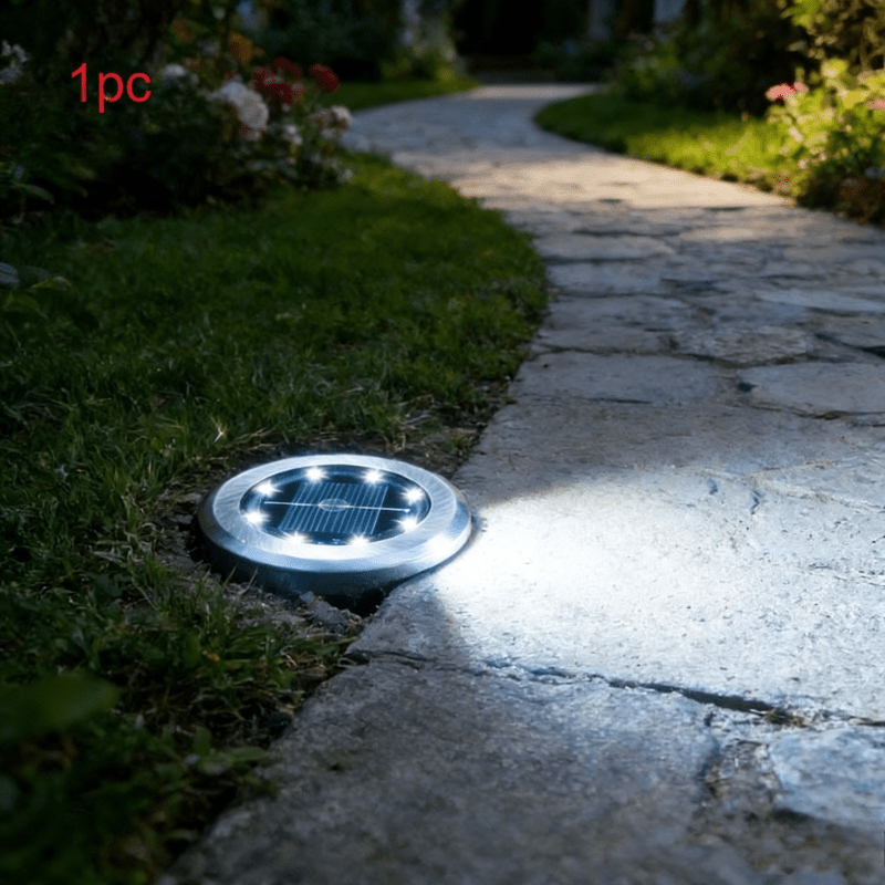 E-shop 8LED Solarbetriebene Edelstahl-Einbauleuchten, 1er-Pack, Auto Ein/Aus, Warmes/Weißes Licht, Ideal für Garten, Terrasse, Terrassenweg, Rasen,