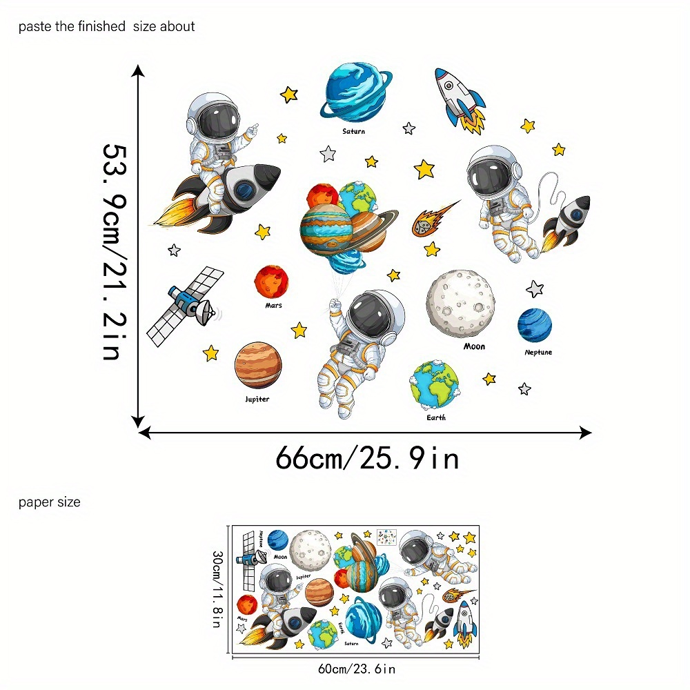 TEMU Planet Rocket Astronaut, Room, Living Room, Cabinet Decoration Stickers, Entrance Wall Decoration, Self-adhesive Paper, Background Stickers, Bedroom And Bathroom Decoration
