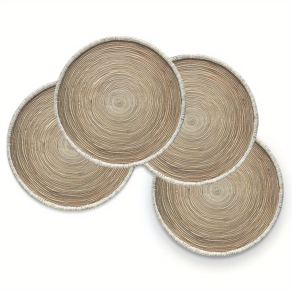 4pcs Wood Grain Round Placemats, Minimalist Style, 15x15 Inches / 38x38cm, Washable Placemats Suitable for Dining Tables, Holiday Decorations, Parties, Coffee Tables, Kitchen Tables, 15in X 15in, Universal Design, Perfect Gift for Chefs