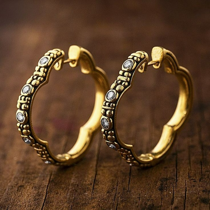 Image of Women's Vintage Pattern Hoop Earrings Shiny Synthetic White Cubic Synthetic Zirconia Inlaid Female Trendy Earring Piercing Accessories Jewelry Gifts