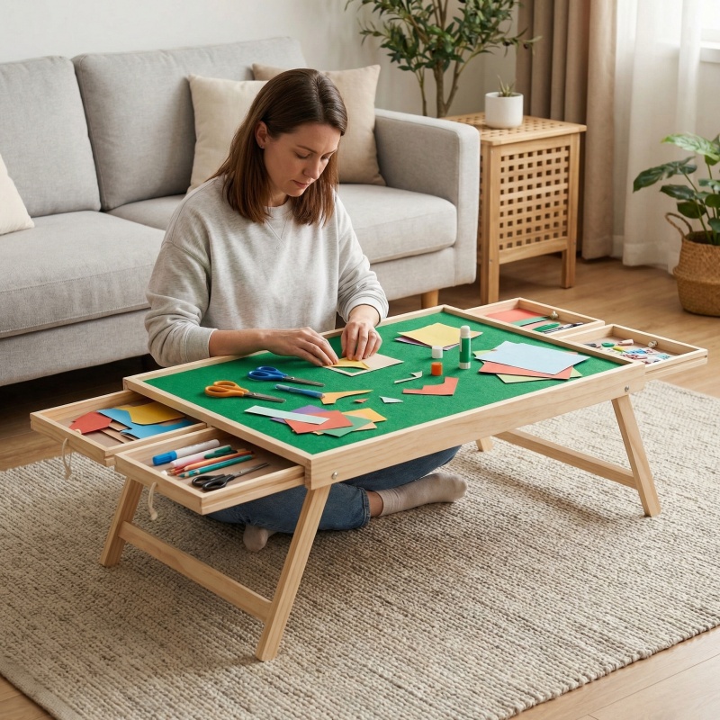 This Multifunctional Game Table Is Foldable And Features Drawer Storage Compartments. The Non-Slip, Integrated Storage Design Is Perfect for Puzzles, Board Games, And Camping - Combining Entertainment, Office Work, And Storage