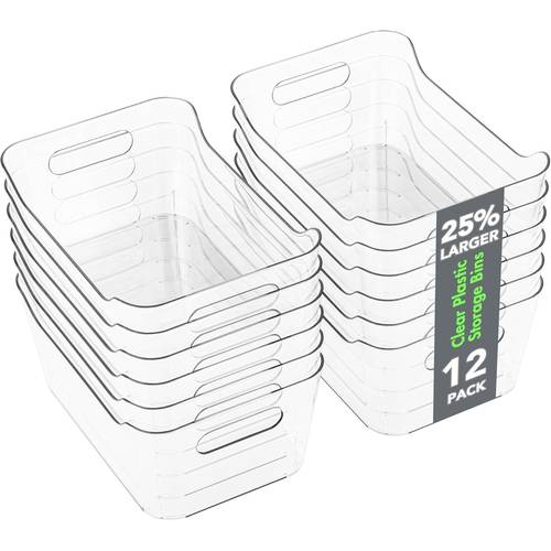 12 pack clear plastic storage bins 25 larger fridge organizer bpa free refrigerator organizers and storage pantry organizer bins for kitchen cabinet countertop bathroom organization and storage