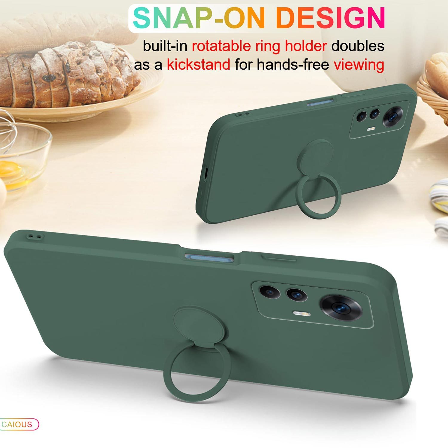 XINYEXIN Cover per Xiaomi 12T Pro con Anello Supporto Ruota 360 Gradi, Moda Morbido TPU Silicone Case Antiurto Custodia per Xiaomi 12T Pro - Grigio