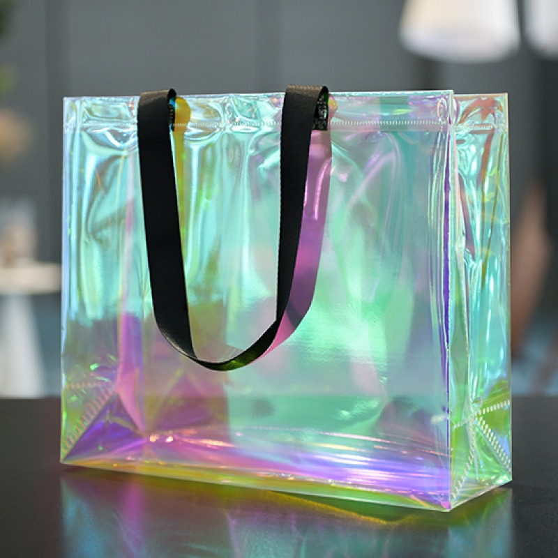 Image of Gift For Her/him Transparent Four-button Gift Packaging, Laser Gift Packaging Bag, Tote Bag, Suitable For Wedding Gift Packaging, Birthday Gift Packaging, Shopping Gift Bag, Etc