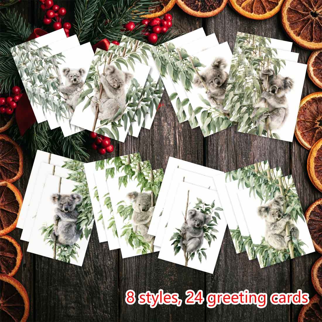 TEMU 24pcs Hand-drawn Koala Postcards For Holidays And Everyday Greetings - Christmas Theme, Back, Scrapbooking, Decorations, Gifts, And