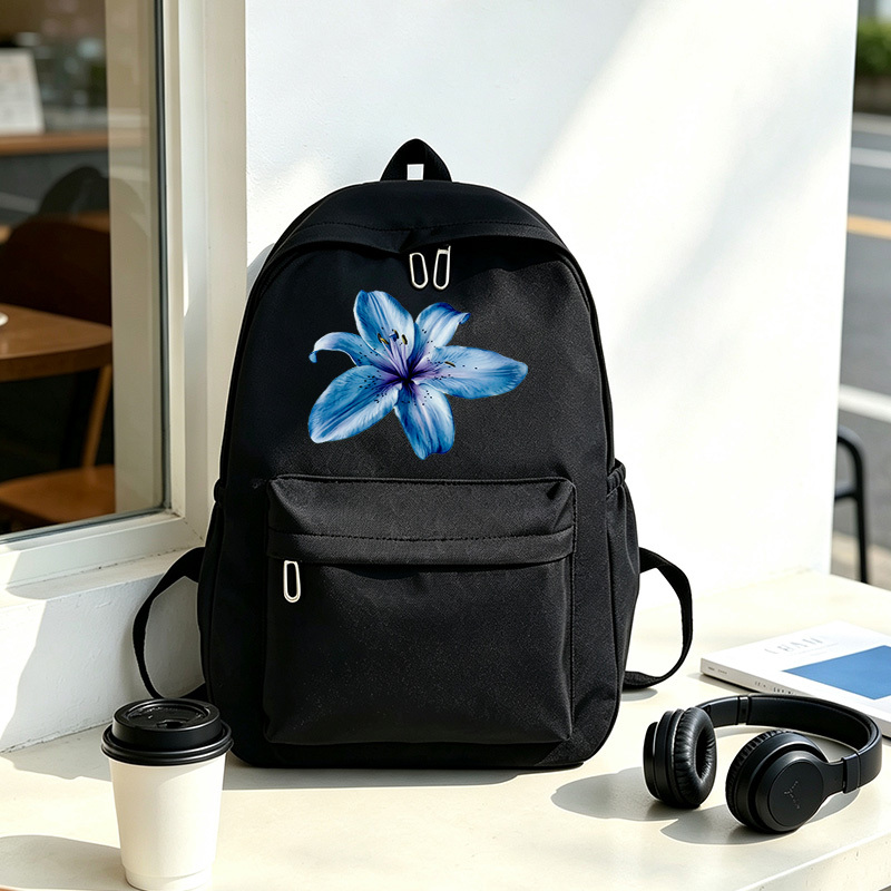 TEMU 1pc Blue Lilies Printed Large-capacity Backpack, Multifunctional Backpack, Sports Backpack â Unisex Design, Equipped With Adjustable Shoulder