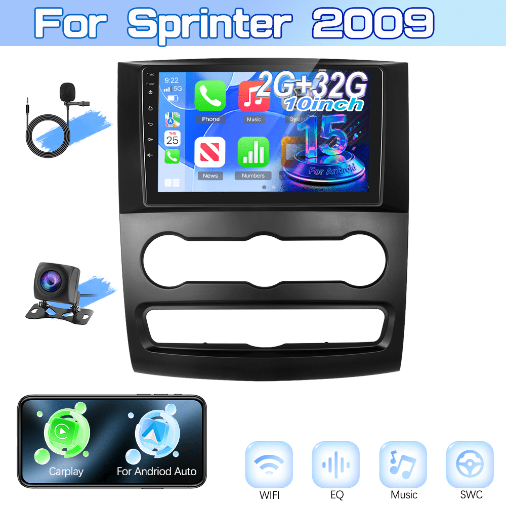 TEMU For Sprinter 2009 10-inch 15 Car Radio (2g 32g), Features Integrated Canbus And , Fm/rds Radio, Bluetooth 5.0, , Swc, And Reversing Input.