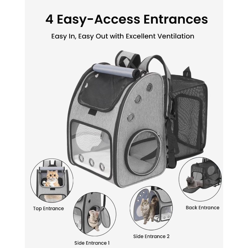 Expandable Backpack for Cats, Dogs And Small Animals, Portable Pet Travel Ventilated Design, Airline Approved, Traveling/Hiking/Camping