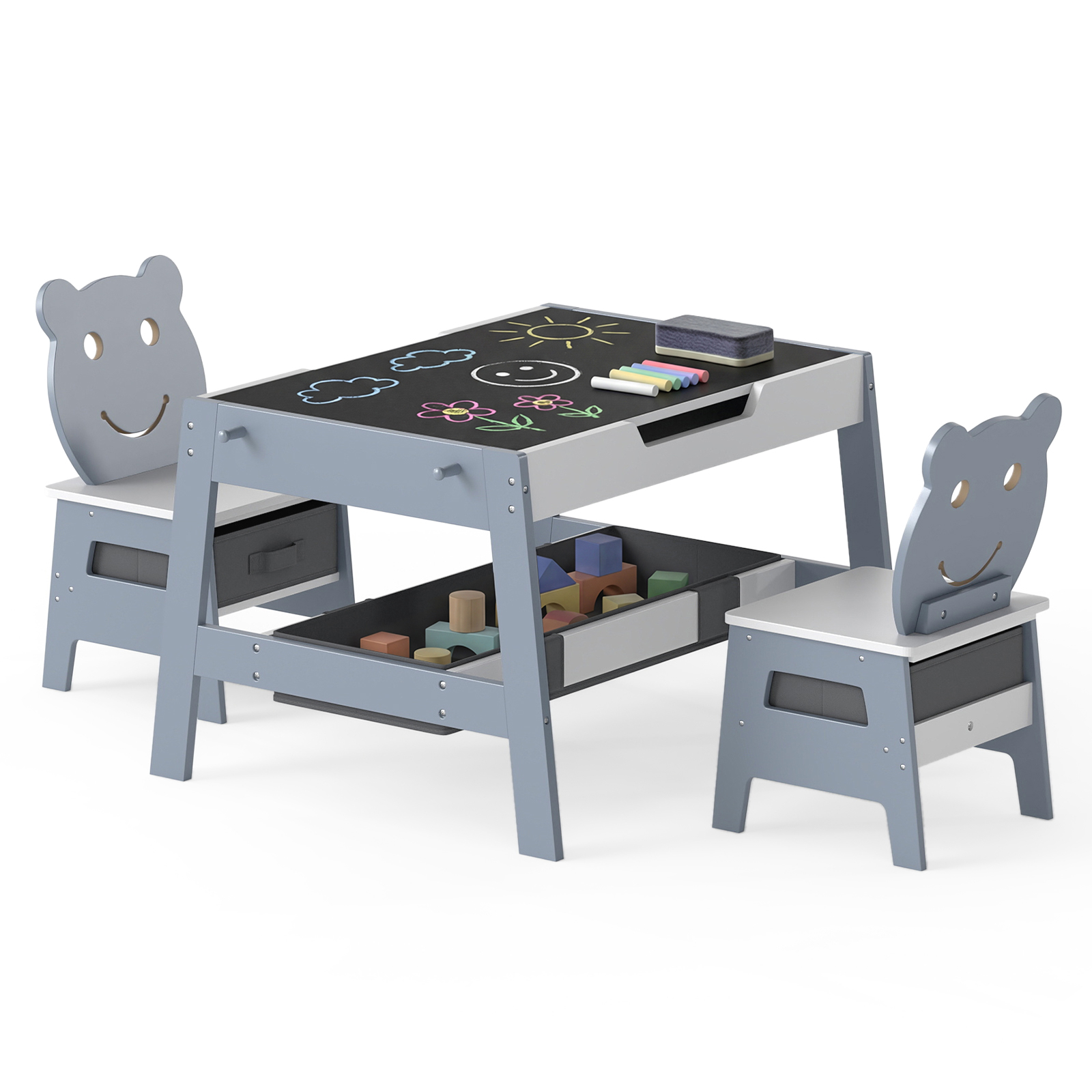 Image of Kids Table And Chair Sets, Cute Art Desk Set With Reversible Chalkboard/whiteboard Top, Activity Table For Painting, Reading, Crafting