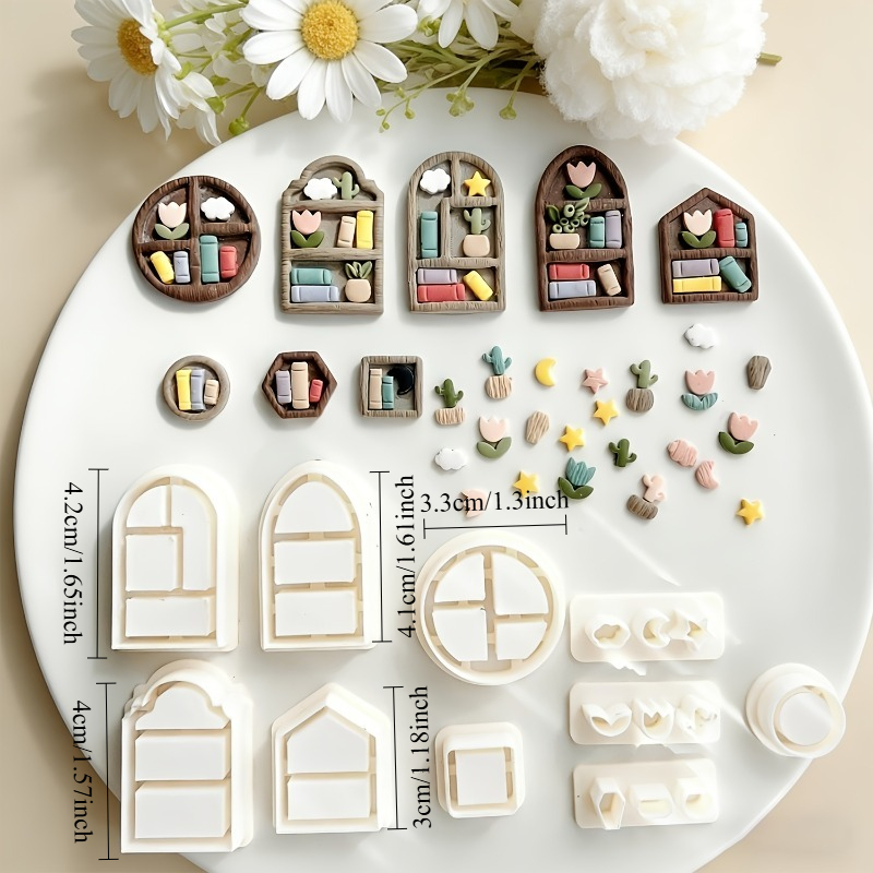 TEMU 10pcs Creative Bookshelf Polymer Clay Molds, Polymer Clay Earring Molds, Suitable For Earrings And Jewelry Making, Great For Handmade Designs,
