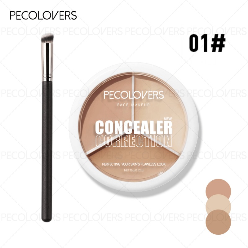 2pcs/set Multifunction Concealer Palette With Brush, Cream Texture, Covers Marks Dark Circles 3 Colors Makeup Lasting Face Cosmetic